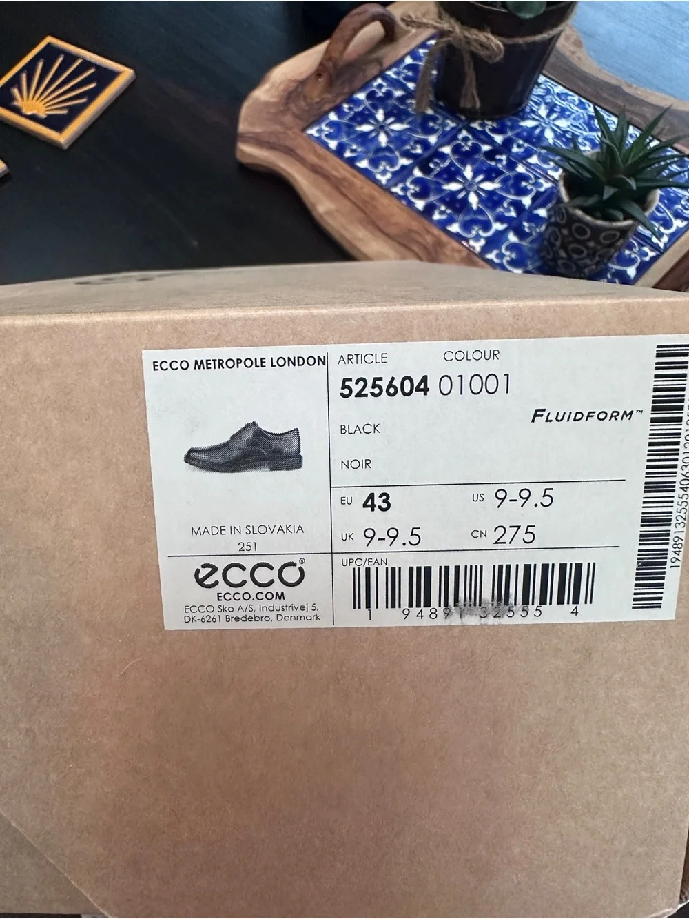 NIB Ecco London Metropole Black Leather Derby Shoe size 43 (US 9.0-9.5)